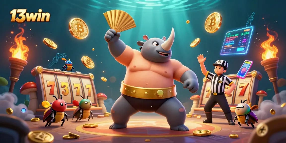 Experience winning with 13win as a rhinoceros beetle sumo champion triumphs in a dynamic casino scene.