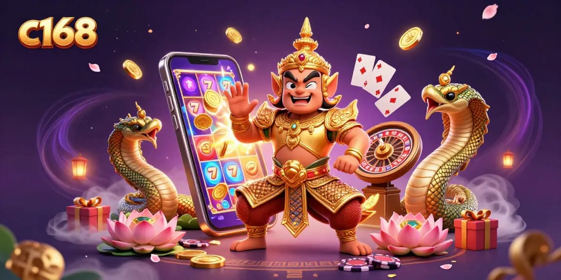 Experience the excitement of c168 with winning slots and thrilling gameplay in this vibrant casino scene.