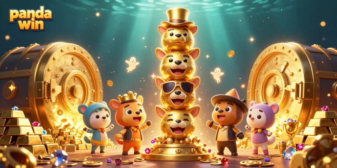 Panda win showcases an exciting casino scene with a golden totem pole and treasures, inviting bold wagers.