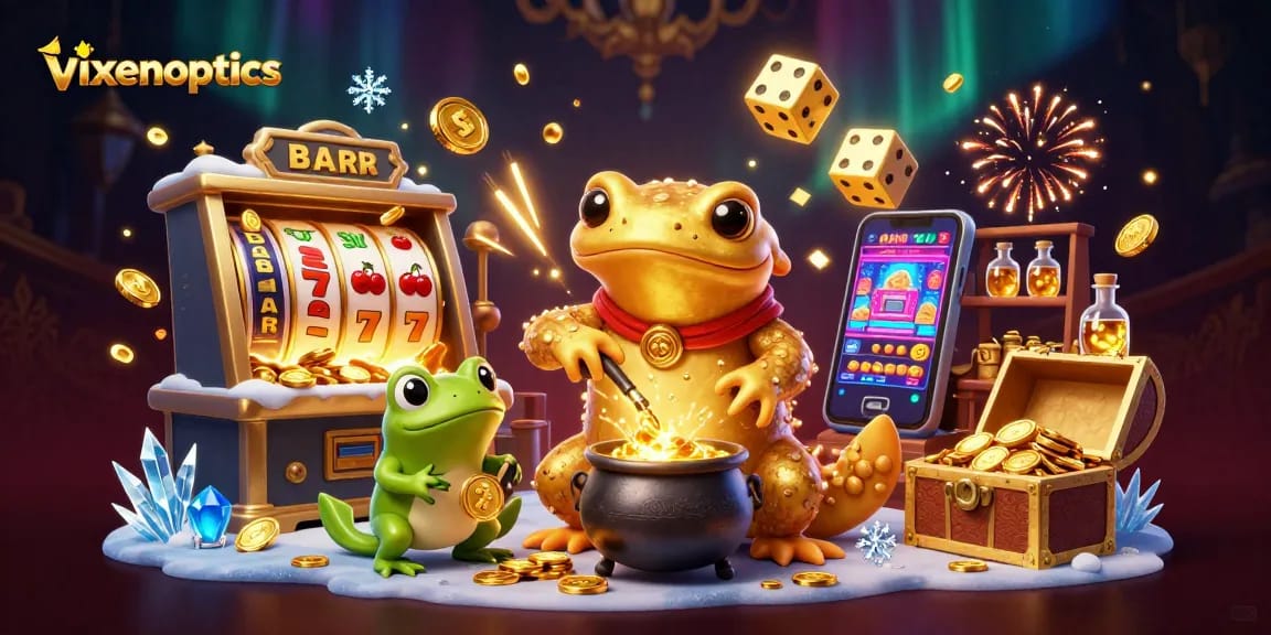Experience thrilling gameplay at vixenoptics with a captivating 3D illustration showcasing vibrant casino elements.