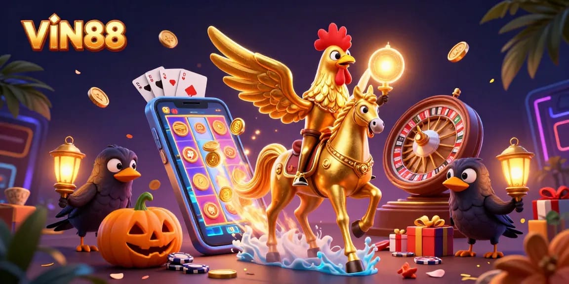 Experience thrilling slots and games with VIN88 in a vibrant midnight casino scene.