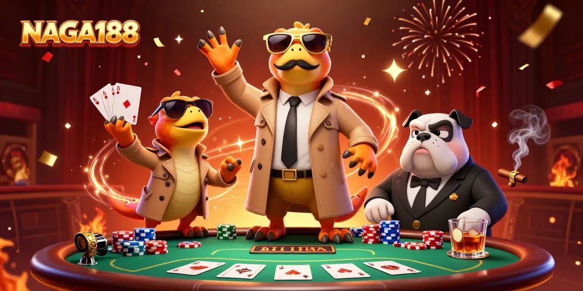 Mengalami keseruan taruhan di NAGA188 dengan karakter tiga raptor dalam jas berusaha memasuki casino VIP.
