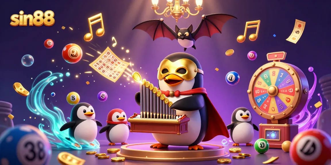 Experience thrilling games at sin88 with exciting lottery and casino action illustrated in vibrant detail.
