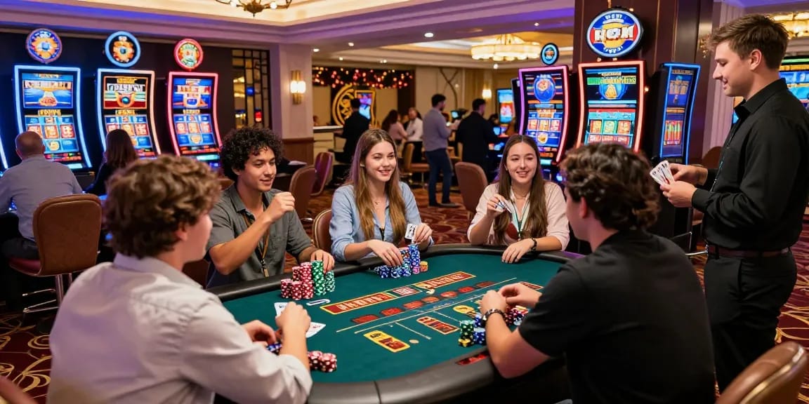 Celebrating friends at online casinos that accept credit cards, enjoying the excitement of gaming with streaming screens and festive atmosphere.