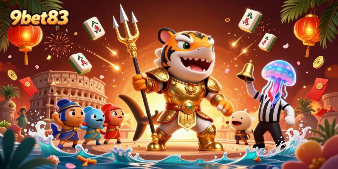 Engage with thrilling gameplay at 9bet83, where a tiger shark in gladiator armor captivates in an exciting casino adventure.