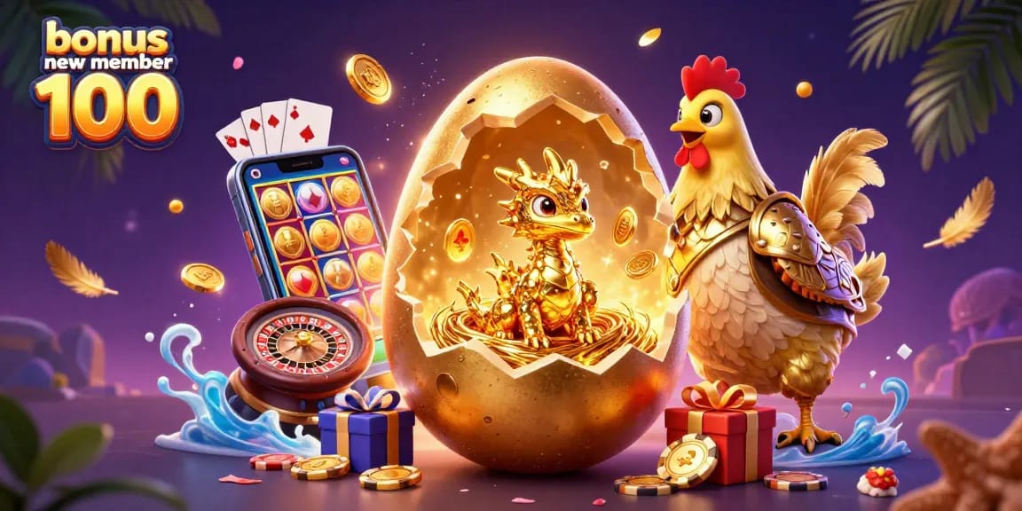 Experience the thrill of winning with the bonus new member 100 promotion featuring a stunning casino scene.