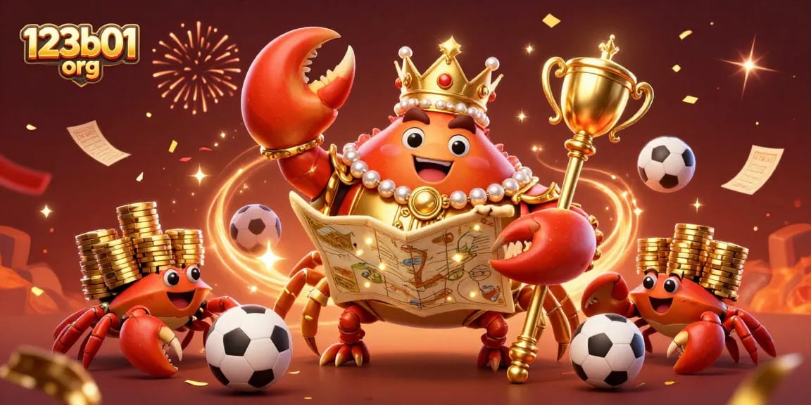 Engage with the vibrant atmosphere of 123b01 org's online sports betting, featuring a golden crab emperor in a rich interactive scene.