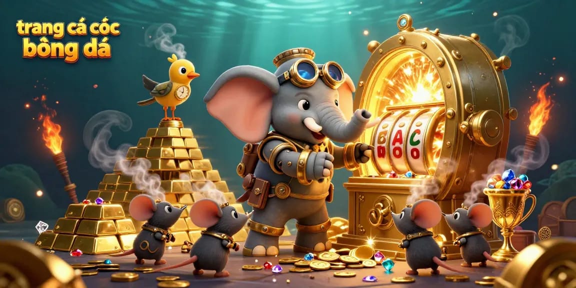 Engage in thrilling gameplay on trang cá cược bóng đá with a steampunk elephant operating a golden slot machine.