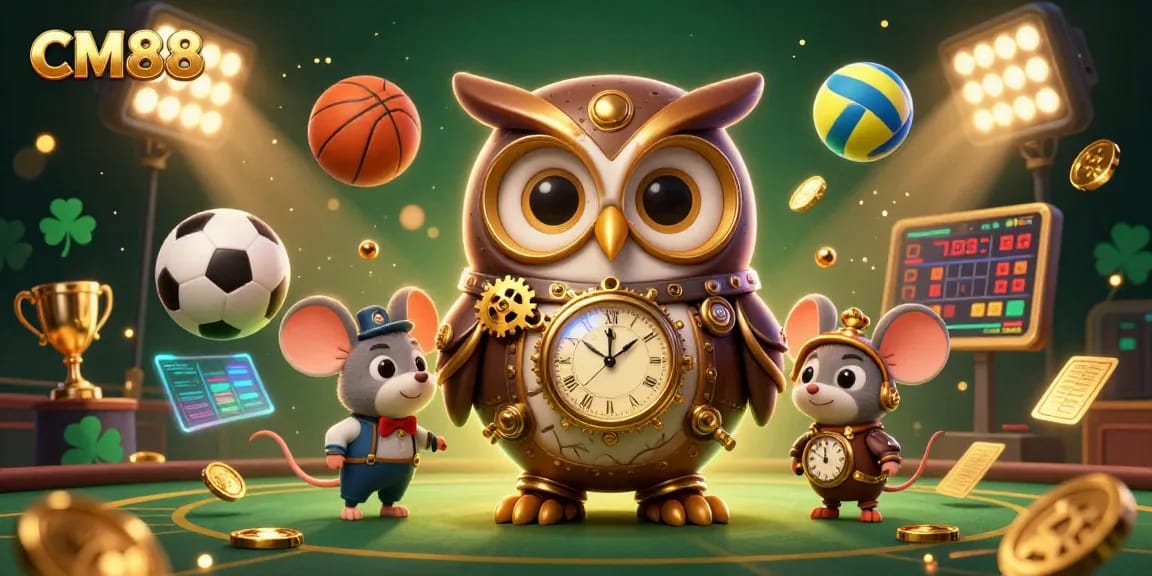 Experience thrilling gaming with CM88 in a vibrant 3D casino scene showcasing diverse sports elements.