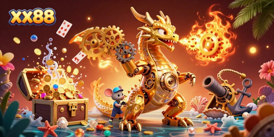 Experience thrilling gameplay with xx88's vibrant casino scene featuring a golden dragon.