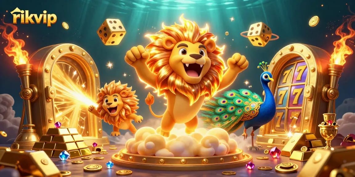 Win big at rikvip with thrilling slots and golden treasures sparkling in a vibrant casino scene.