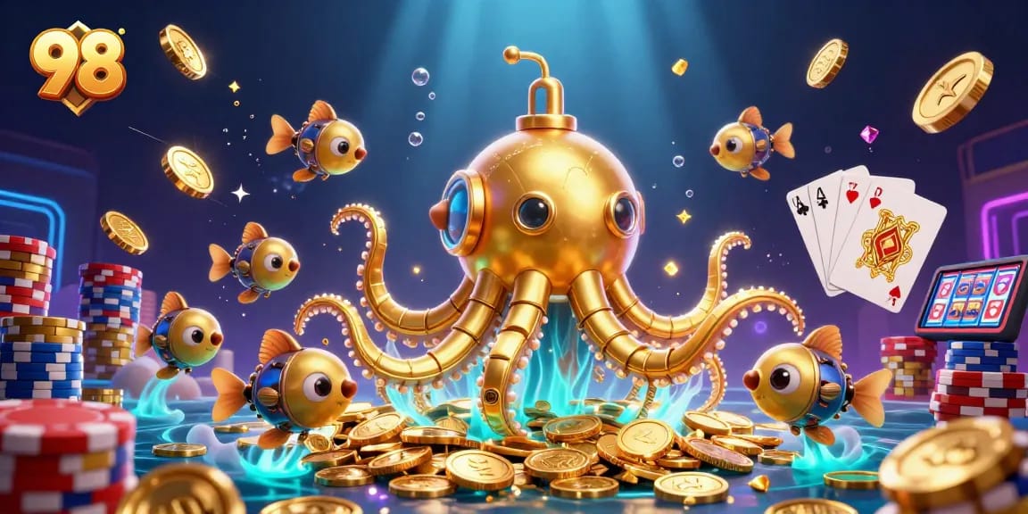 Engage in thrilling gaming at 98 with exciting slots, golden coins, and action-packed scenes.