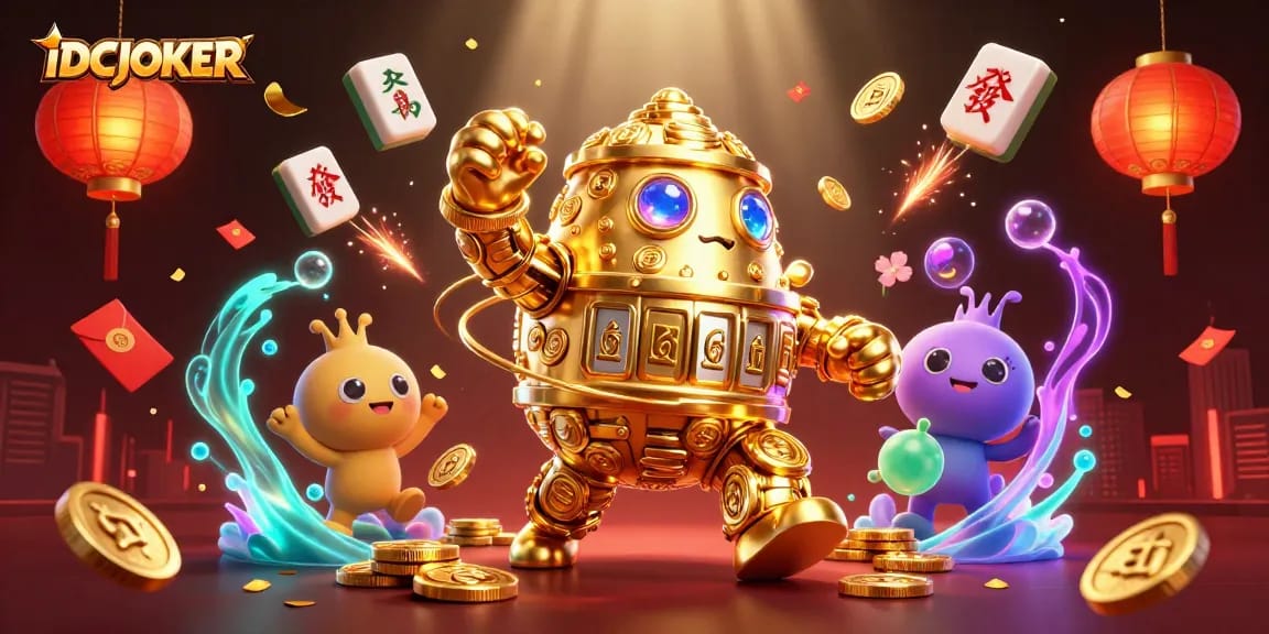 Experience thrilling gaming with IDCJOKER's dynamic 3D casino illustration showcasing exciting gambling elements.
