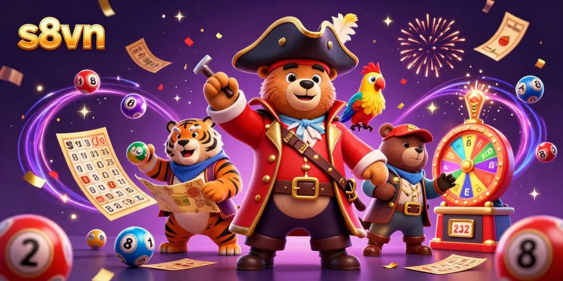 Experience exciting gameplay at s8vn with vibrant lottery and gaming elements in a captivating illustration.