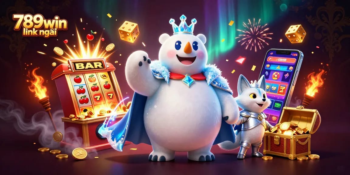 The action-packed scene illustrates the 789win link mới experience with immersive casino elements and energy-filled characters.