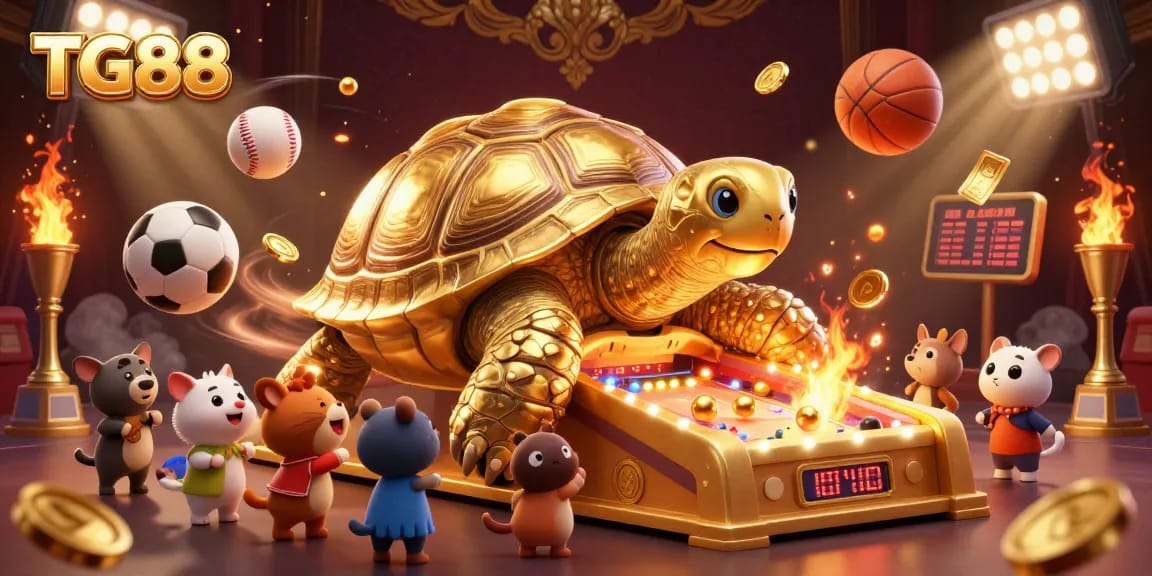 Play exciting games at TG88 with golden tortoise, sports balls, and dazzling elements!