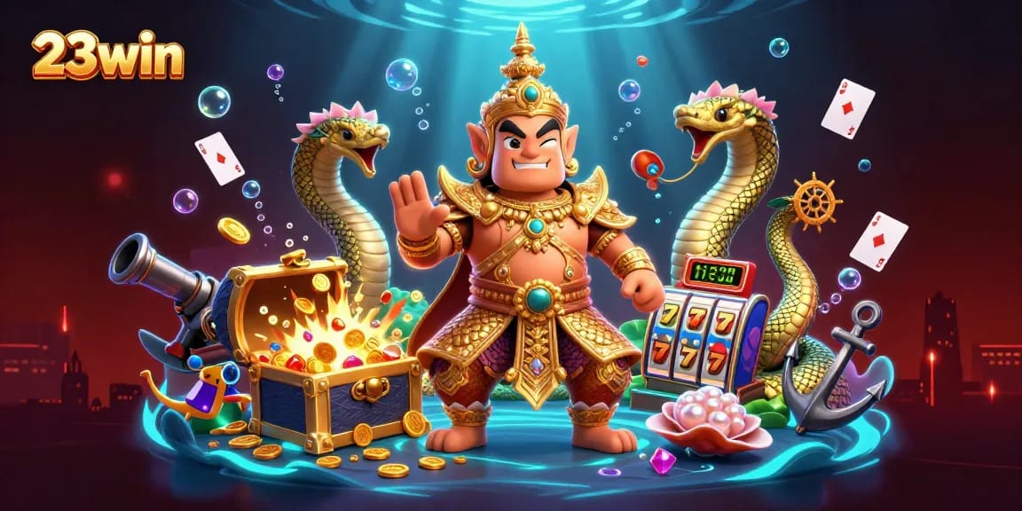 Experience immersive gaming action with 23win featuring vibrant characters and dynamic casino elements.