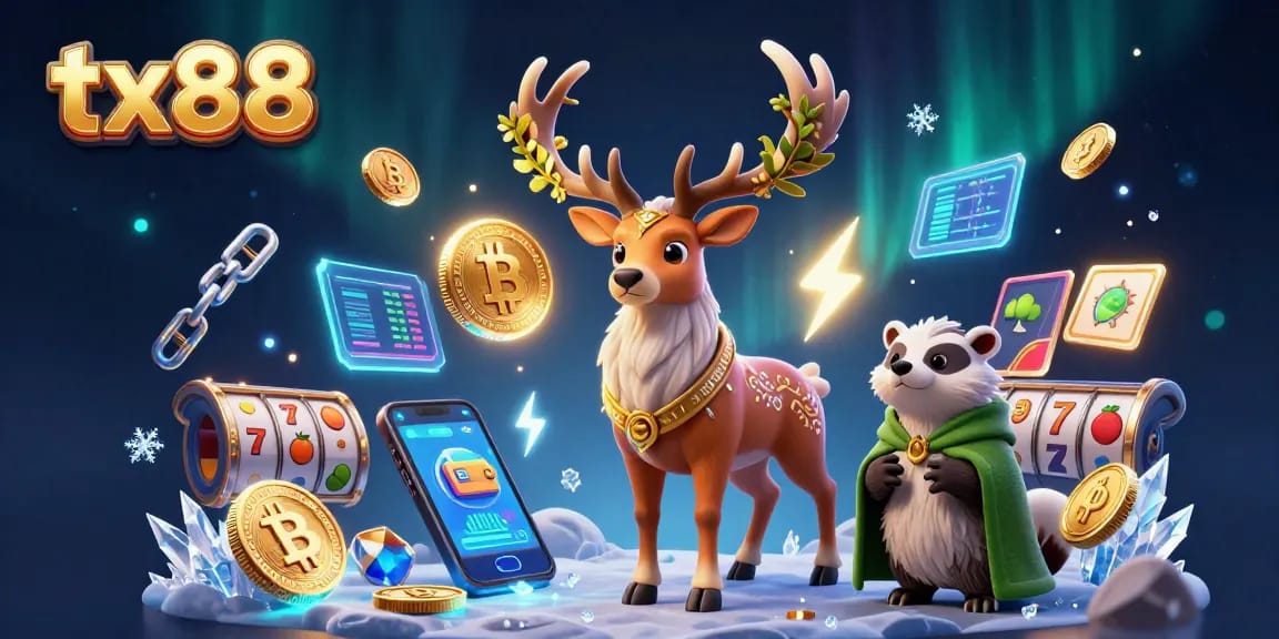Spin the reels with tx88's magical druid scene featuring crypto elements and lucky symbols.