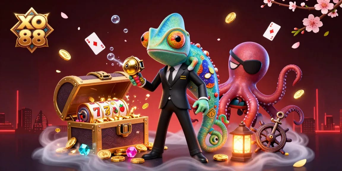 Experience the thrill of xo 88 with a vibrant underwater casino adventure featuring colorful characters and slot elements.