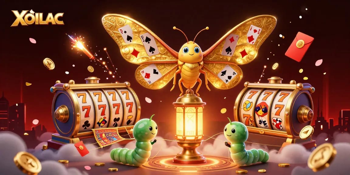 Experience thrilling gameplay with XOILAC as a majestic moth navigates a dazzling casino scene.