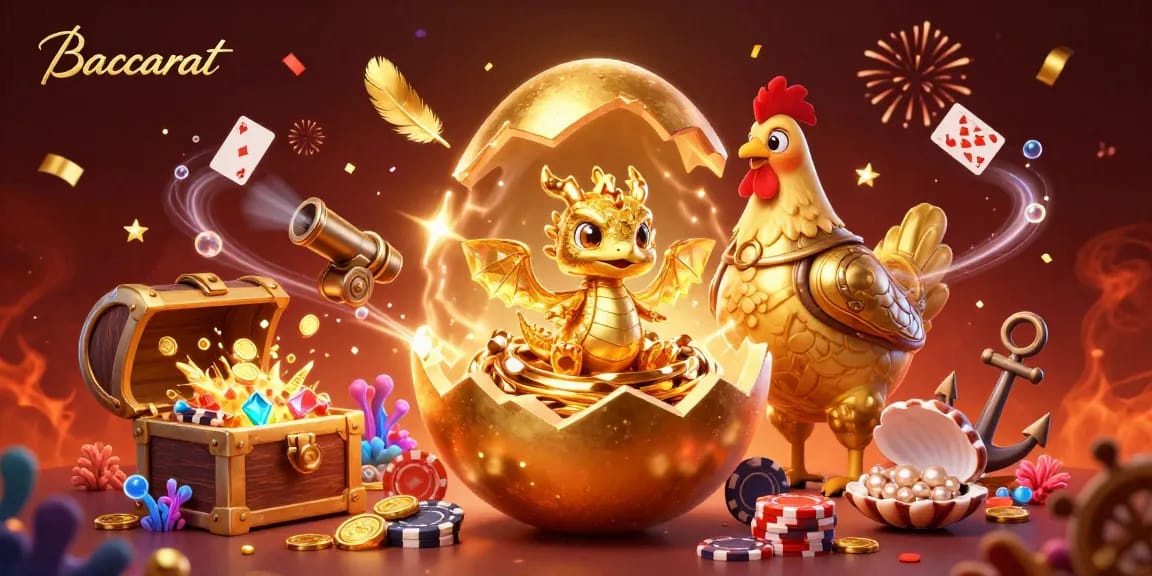 Win at Baccarat with a golden-themed illustration showcasing vivid gameplay elements and dynamic casino vibes.