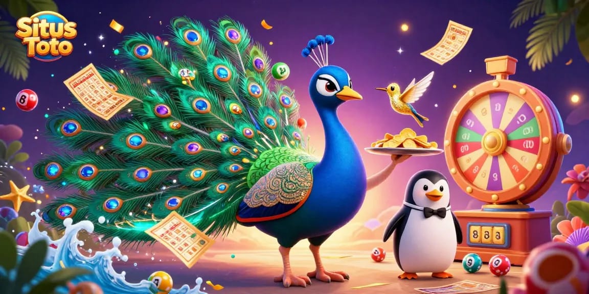 Engage with Situs Toto through colorful dynamics of a vibrant casino-themed illustration showcasing winning opportunities.