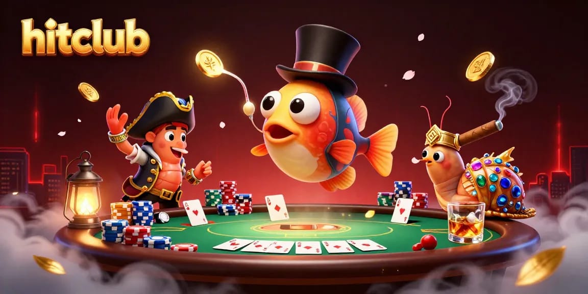 hitclub showcases thrilling gameplay with a 3D anglerfish, shrimp, and snail surrounding poker chips