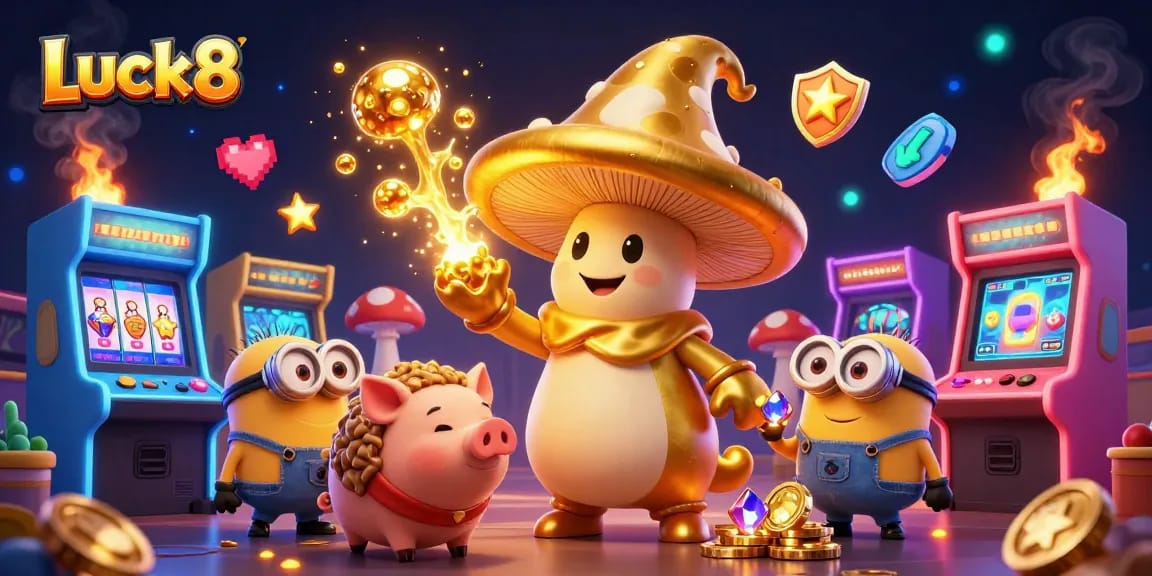 Engage with Luck8's vibrant gaming scene featuring golden mystical elements and exciting casino visuals.