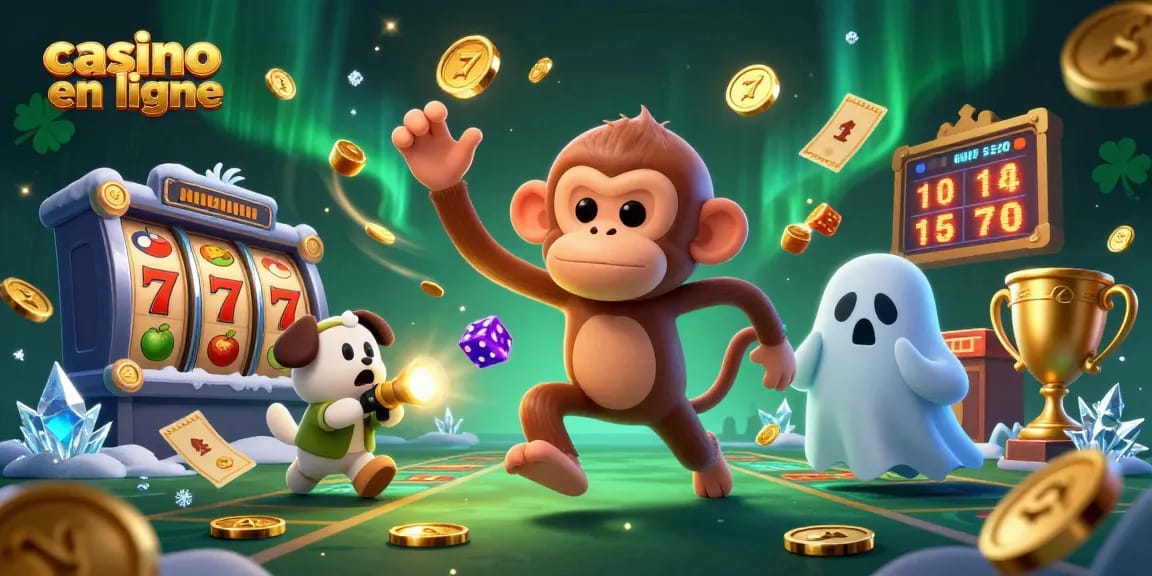 Gagnez des cadeaux d'or aux jeux de casino en ligne avec des jokers et des jetons flottants.