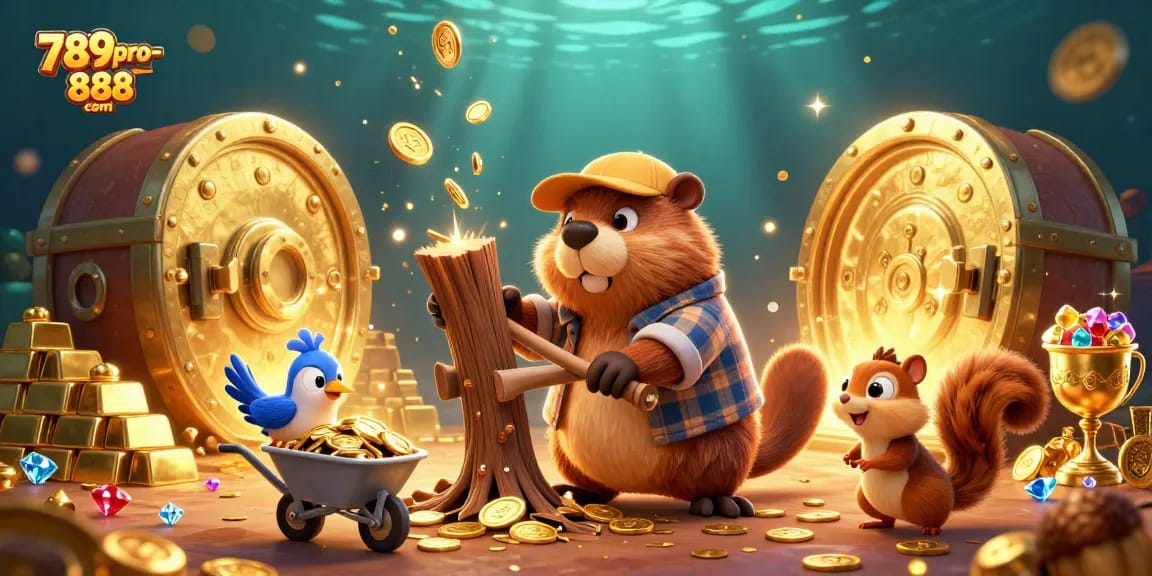 Experience the excitement of winning at 789pro-888 com with a colorful casino-themed 3D illustration featuring treasures.