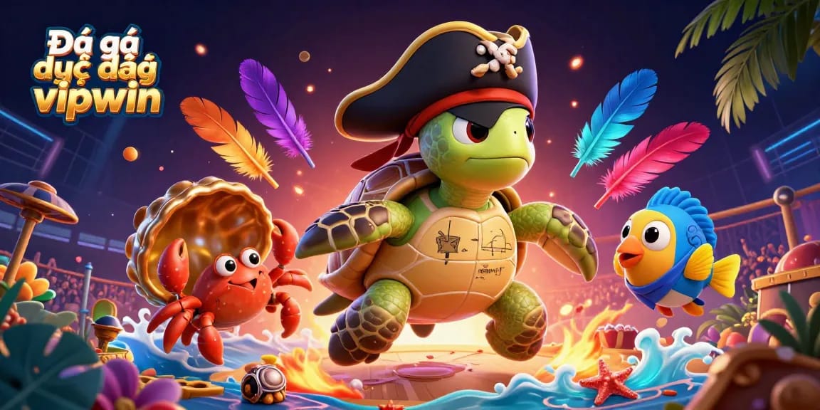 Experience Đá gà trực tiếp vipwin with vibrant 3D cockfighting scene featuring dynamic characters and elements.