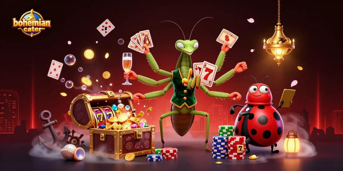 Experience dynamic gaming action with bohemiancater's vibrant casino scene featuring colorful characters and rich visuals.