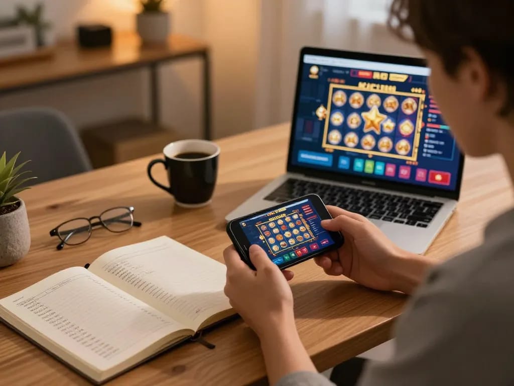 Pemain Bintangmpo terlibat dengan permainan slot online yang menarik di rumah sambil mengelola bankroll.