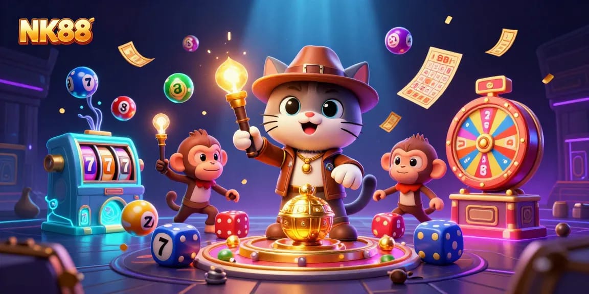 NK88 reveals the exciting adventure of an archaeologist cat and a monkey finding golden casino artifacts.