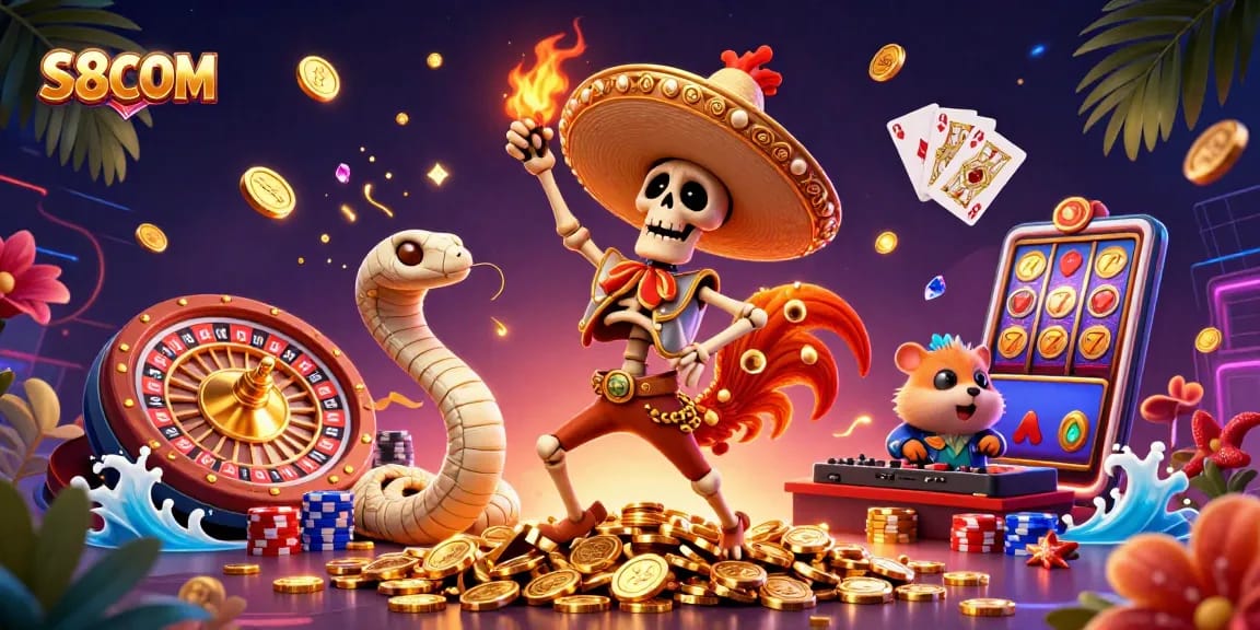 Experience thrilling gameplay with S8COM, featuring vibrant characters and dynamic casino elements.