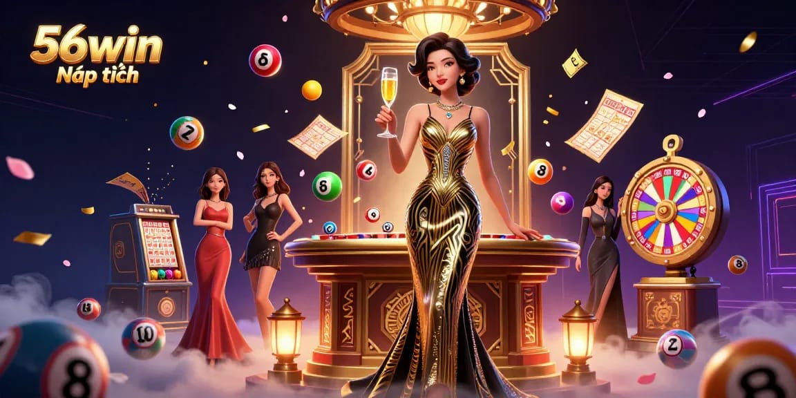 Engage with 56win Nạp tiền through vibrant casino visuals featuring a glamorous setup.
