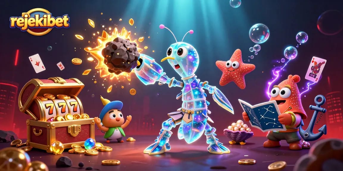 Spin and win with rejekibet in this vibrant 3D casino-themed illustration packed with exciting gaming elements.