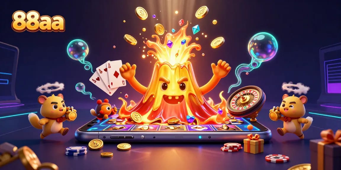 Play thrilling games at 88aa and discover golden treasures erupting from a volcano.
