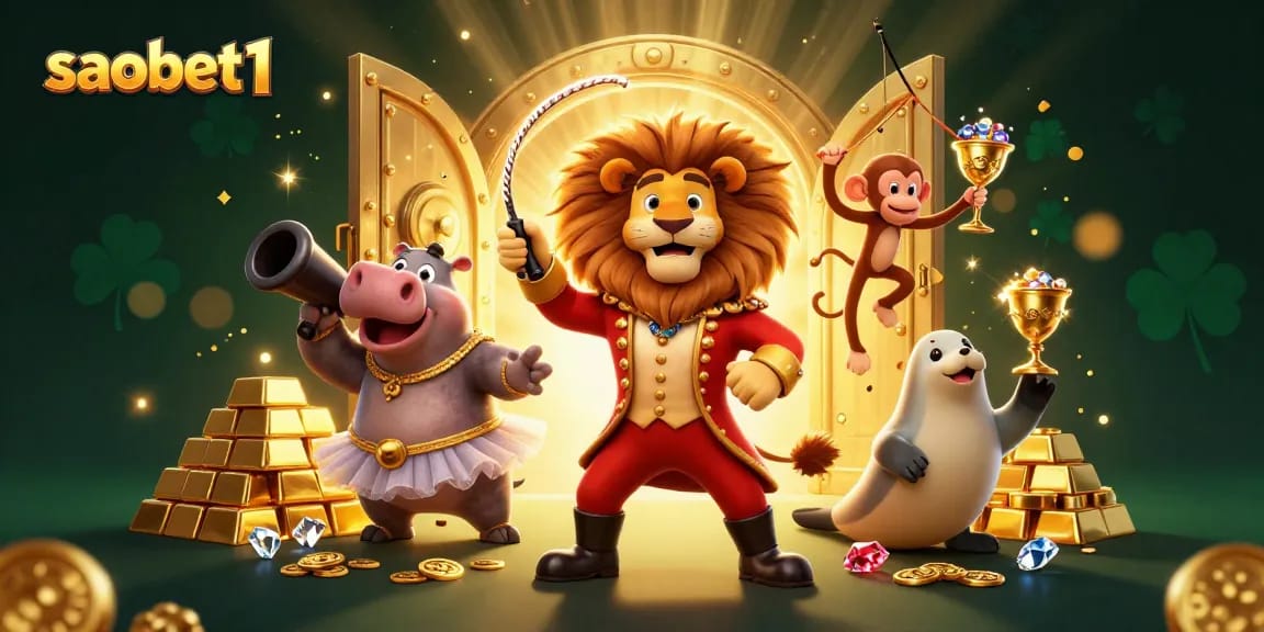 Spin your fortune at saobet1 with vibrant casino-themed characters amidst treasure and excitement.
