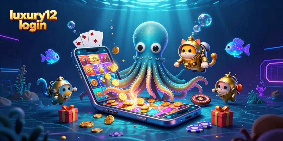 Experience luxury12 login with vibrant slots, bioluminescent sea creatures, and dynamic casino elements.