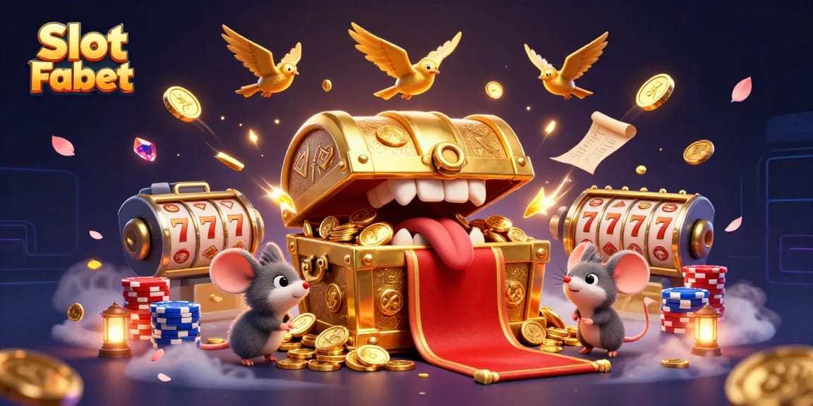 Spin and win big with Slot Fabet's dynamic gaming scene featuring adventurous mice and riches galore.
