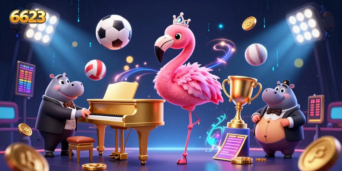 Experience the excitement of 6623 with vibrant characters in a dynamic casino scene.