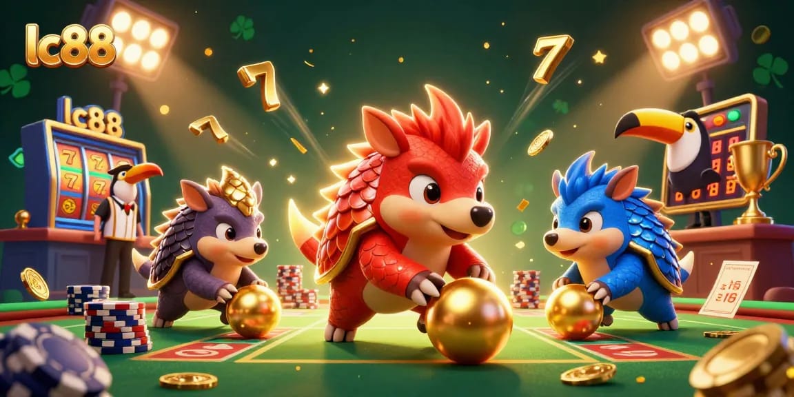 Play exciting games at lc88 with dynamic pangolin rivals amidst vibrant casino elements.