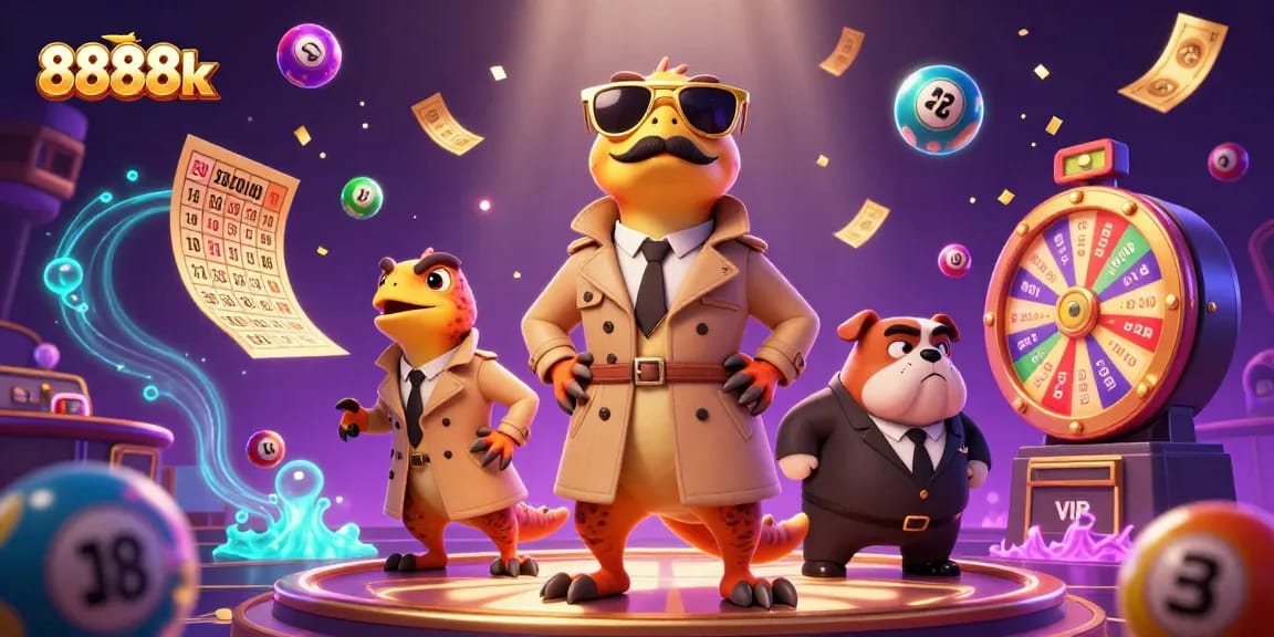 Experience the thrilling 8888k casino with raptors entering a VIP lounge amidst vibrant game elements.