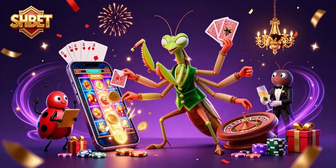 Engage with SH BET in a vibrant online casino scene filled with exciting game action and colorful slot machines.