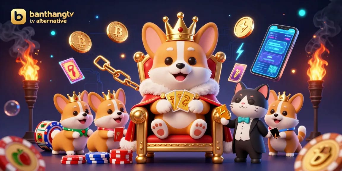 Experience the captivating scene of banthang tv alternative with royal corgis amidst vibrant casino elements.