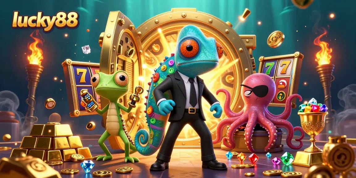 Unleash fun on the lucky88 slot machine with captivating characters and vibrant casino elements.