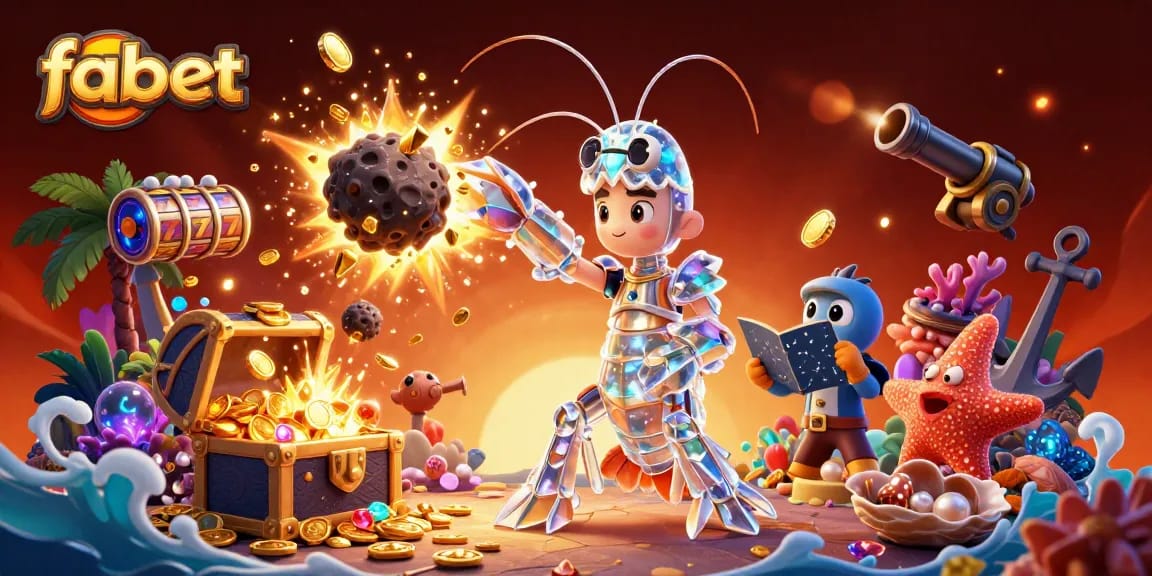 Experience dynamic slots action with fabet as the mantis shrimp and starfish explore a treasure-filled casino scene.