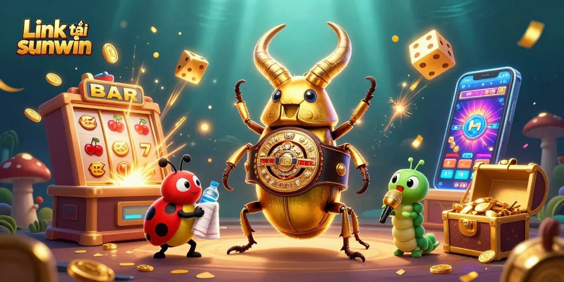 Experience the thrill with Link tải sunwin, a dynamic casino game showcasing a golden stag beetle and vibrant elements.
