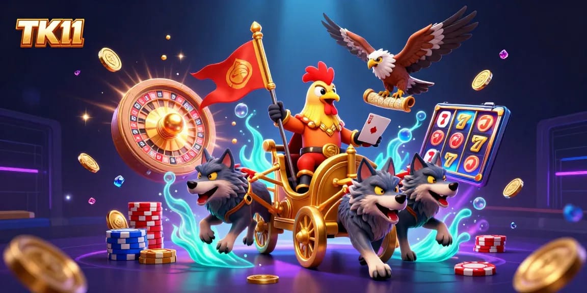 Experience thrilling wins at TK11 Casino with a vibrant 3D gambling scene showcasing exciting games.